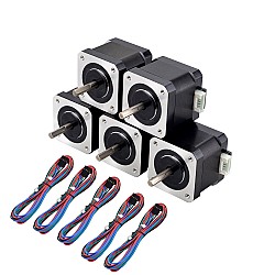 5 szt. Nema 17 bipolarny 45Ncm(63,74oz.in) 1,5A 42x42x39mm 4 przewody ze złączem pinowym 1m