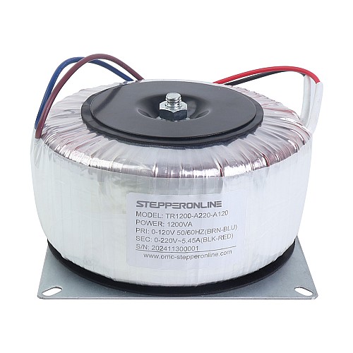 1200VA Jednofazowy transformator toroidalny 120VAC do 220VAC 5,45A 50/60Hz - TR1200-A220-A120 | StepperOnline 1200VA Jednofazowy transformator toroidalny 120VAC do 220VAC 5,45A 50/60Hz - TR1200-A220-A120 | StepperOnline