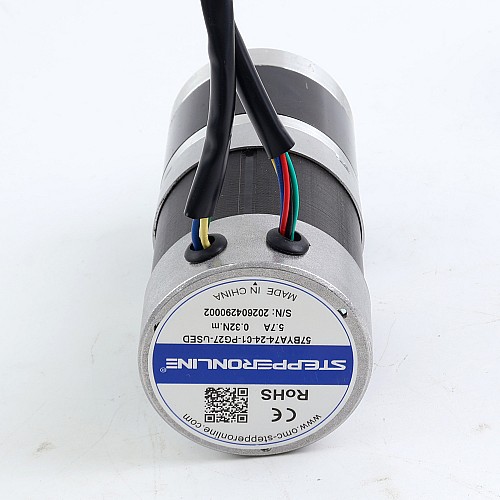 Używany - Zasoby z CN - Okrągły silnik BLDC z przekładnią 24V 101W 6,90Nm(977,12oz.in) Okrągła przekładnia planetarna 27:1 - 57BYA74-24-01-PG27-USED | StepperOnline